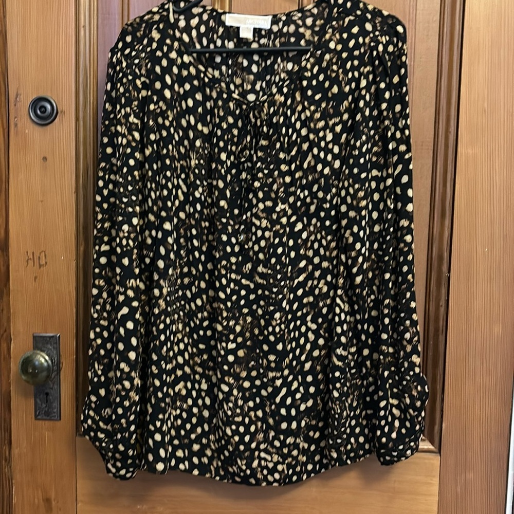 MICHAEL MICHAEL KORS animal print long sleeve blowers front tie L - Picture 2 of 8
